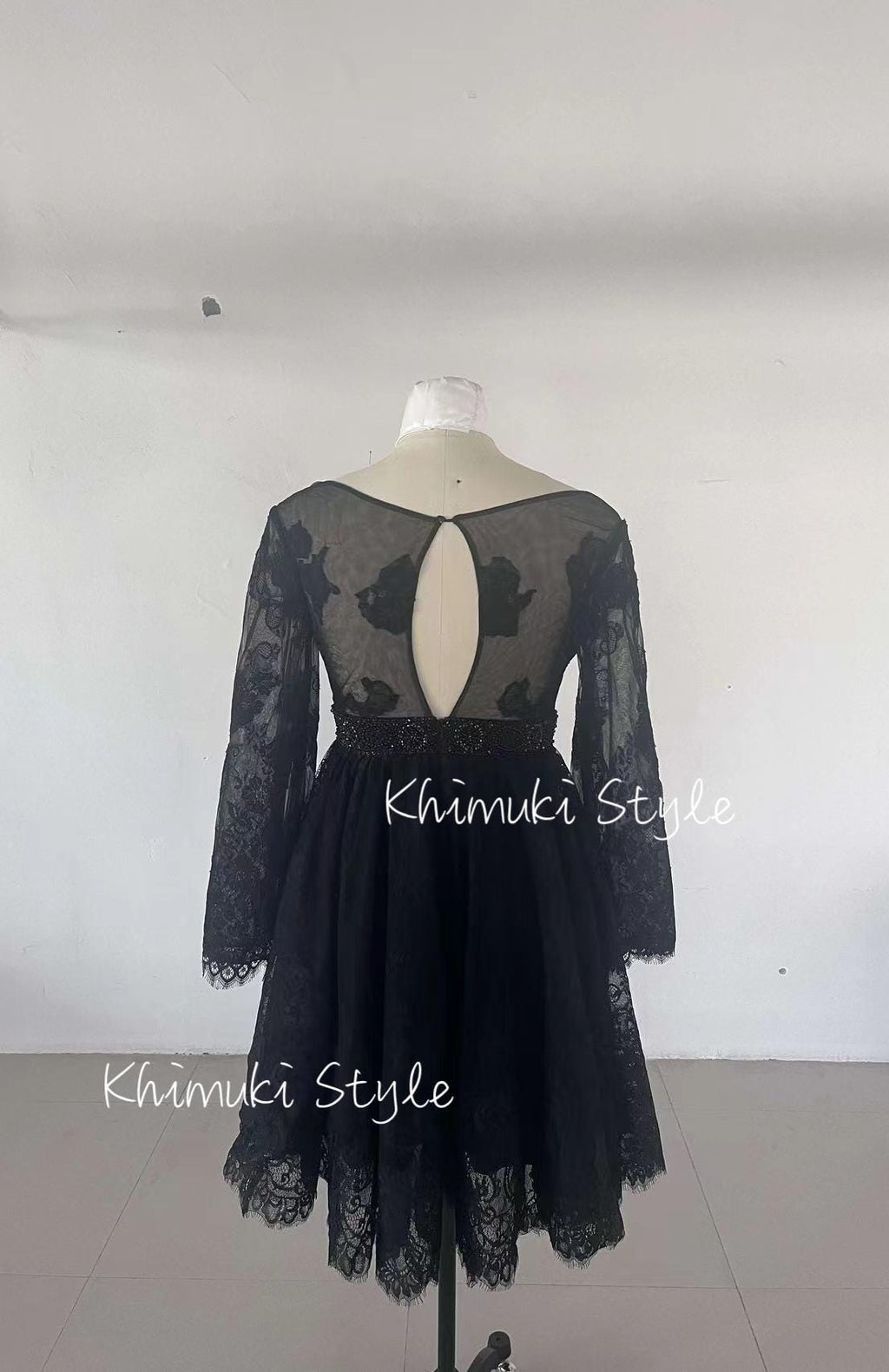 Sexy Long Sleeve Boho Black Short Wedding Dress,Knee Length Wedding Dress