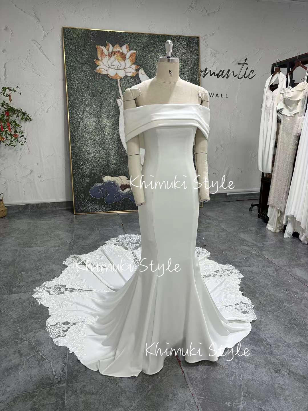 Fit and Flare Off Shoulder Sleeve Wedding Dress
