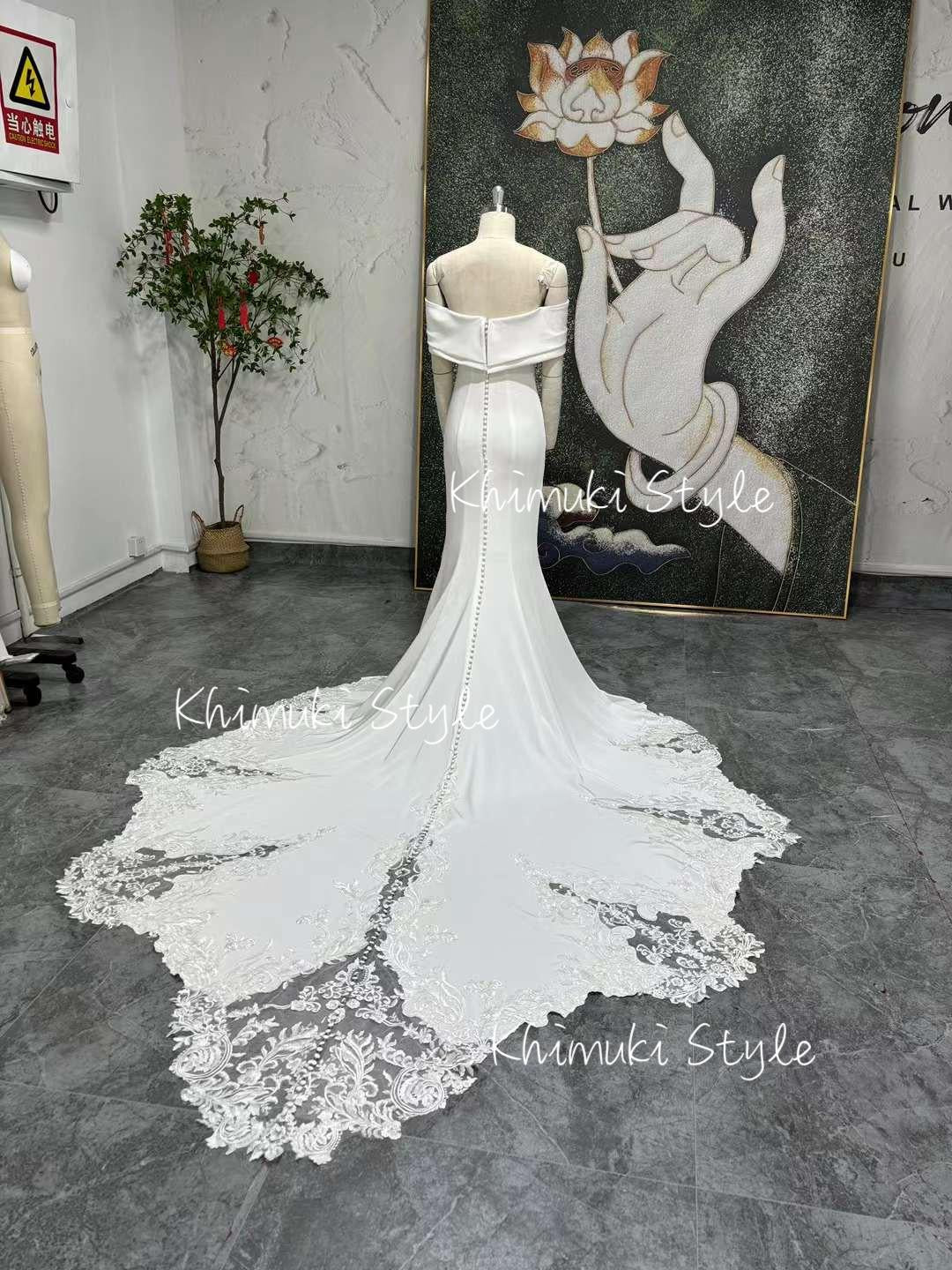 Fit and Flare Off Shoulder Sleeve Wedding Dress