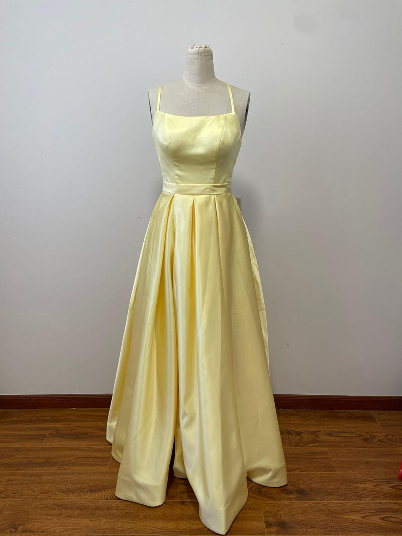 Sexy Back Square Neckline Yellow Prom Dress