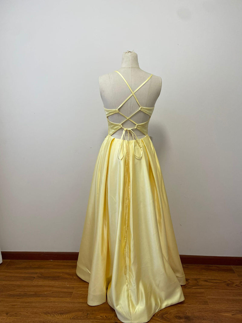 Sexy Back Square Neckline Yellow Prom Dress