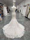 Mermaid Champagne Lace Wedding Dress,Colorful Wedding Dress