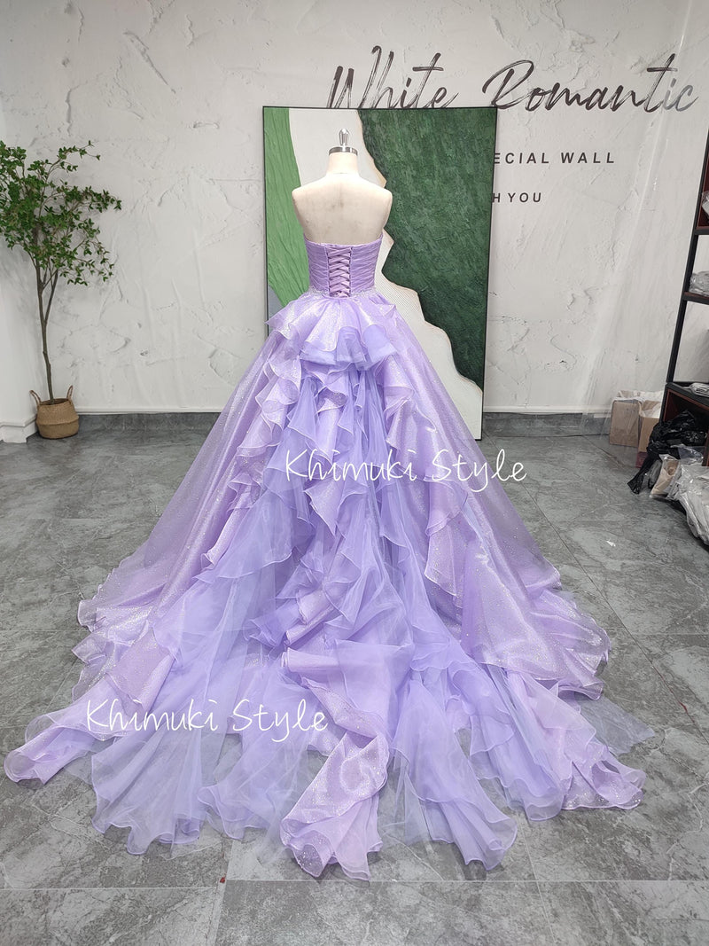 Strapless Sparkle Colorful Wedding Dress,Ball Gown Lilac Wedding Dress