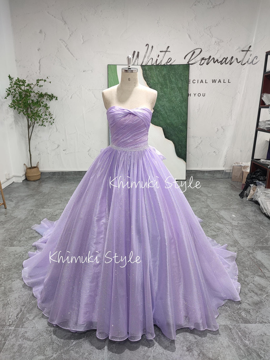 Strapless Sparkle Colorful Wedding Dress,Ball Gown Lilac Wedding Dress