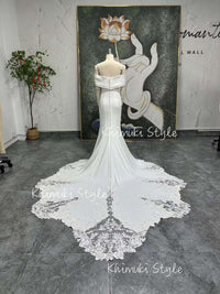 Fit and Flare Off Shoulder Sleeve Wedding Dress