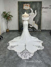 Fit and Flare Off Shoulder Sleeve Wedding Dress