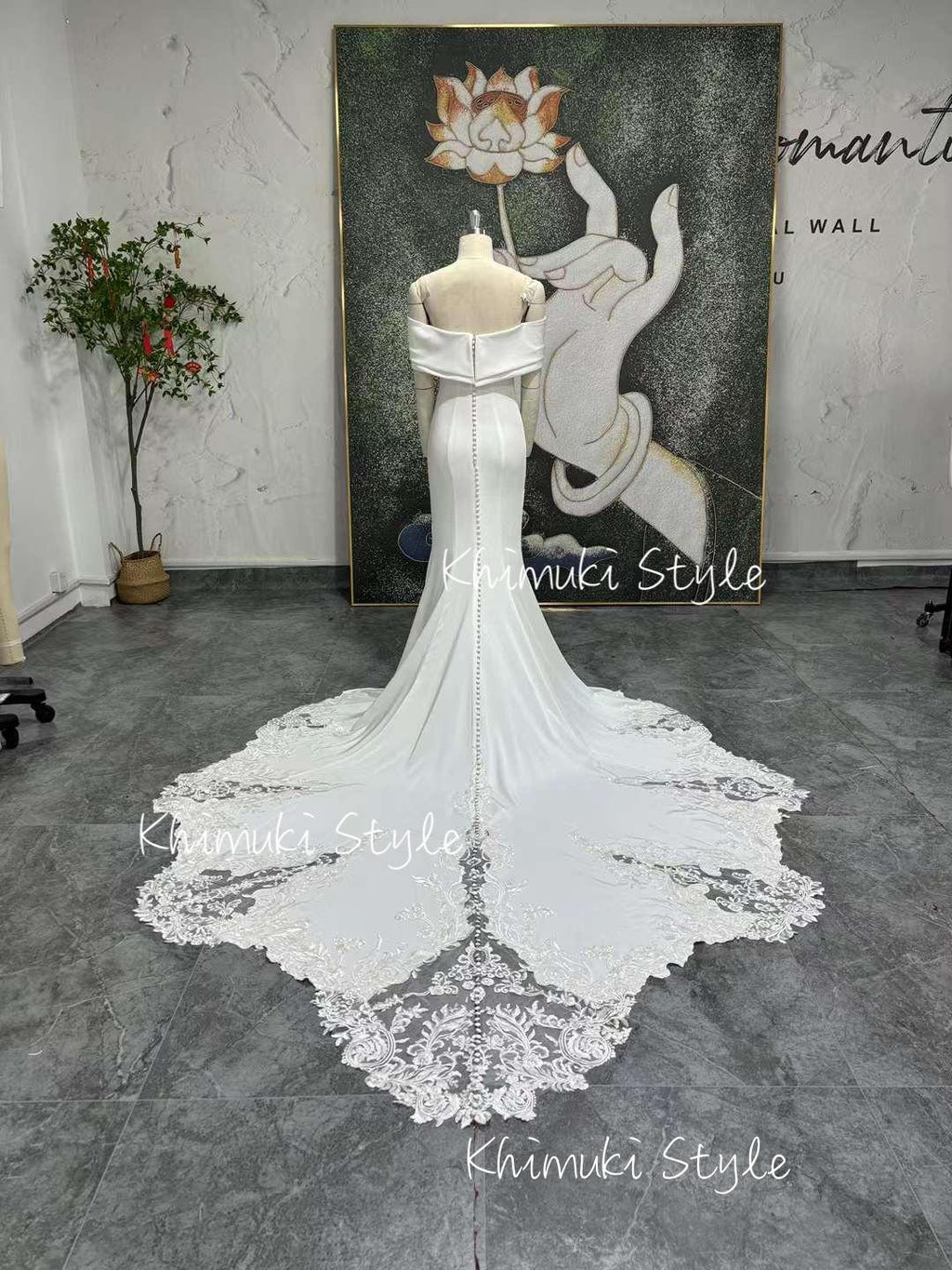 Fit and Flare Off Shoulder Sleeve Wedding Dress