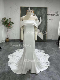 Fit and Flare Off Shoulder Sleeve Wedding Dress