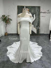 Fit and Flare Off Shoulder Sleeve Wedding Dress