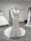 Mermaid Champagne Lace Wedding Dress,Colorful Wedding Dress