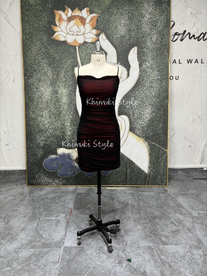 Vintage Short Homecoming Dress,Black and Red 90S Mini Party Dress