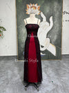 Handmade Beaded Prom Dress,Vintage Black and Red Party Dress