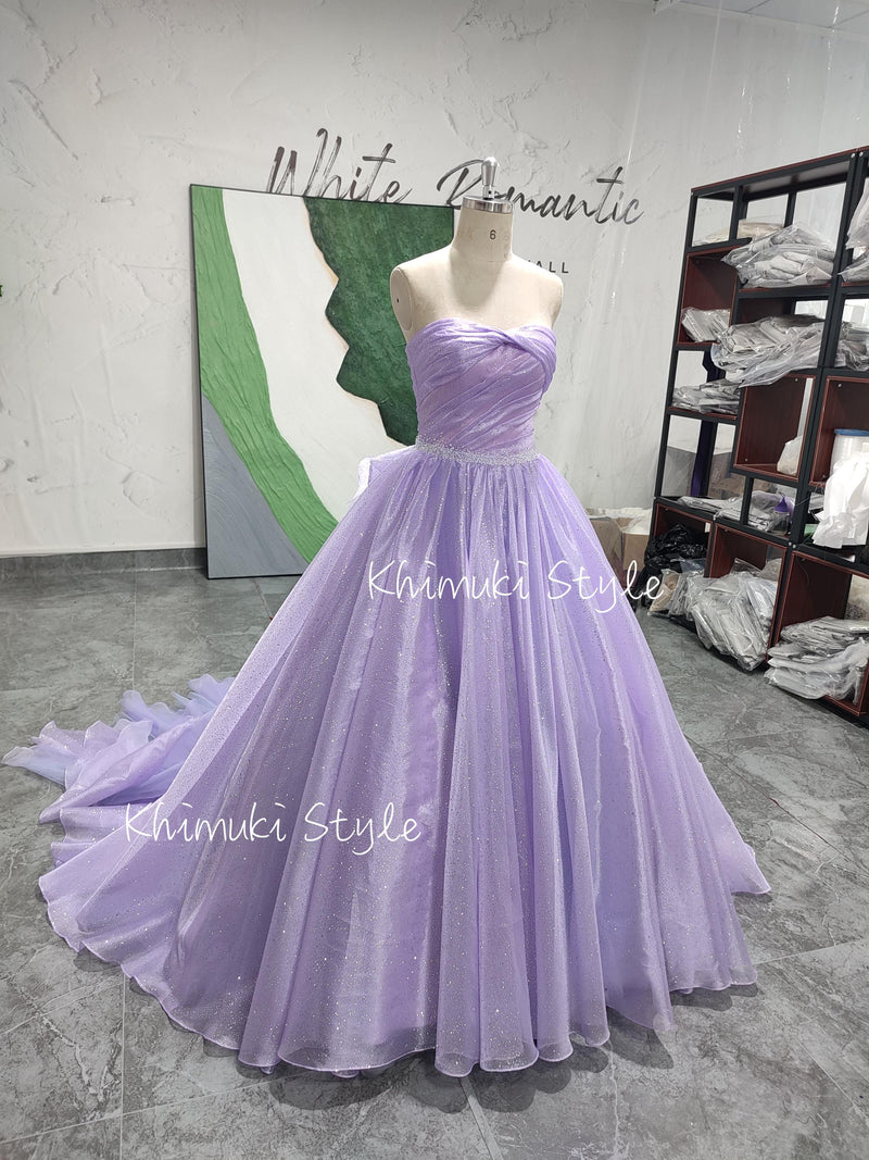 Strapless Sparkle Colorful Wedding Dress,Ball Gown Lilac Wedding Dress