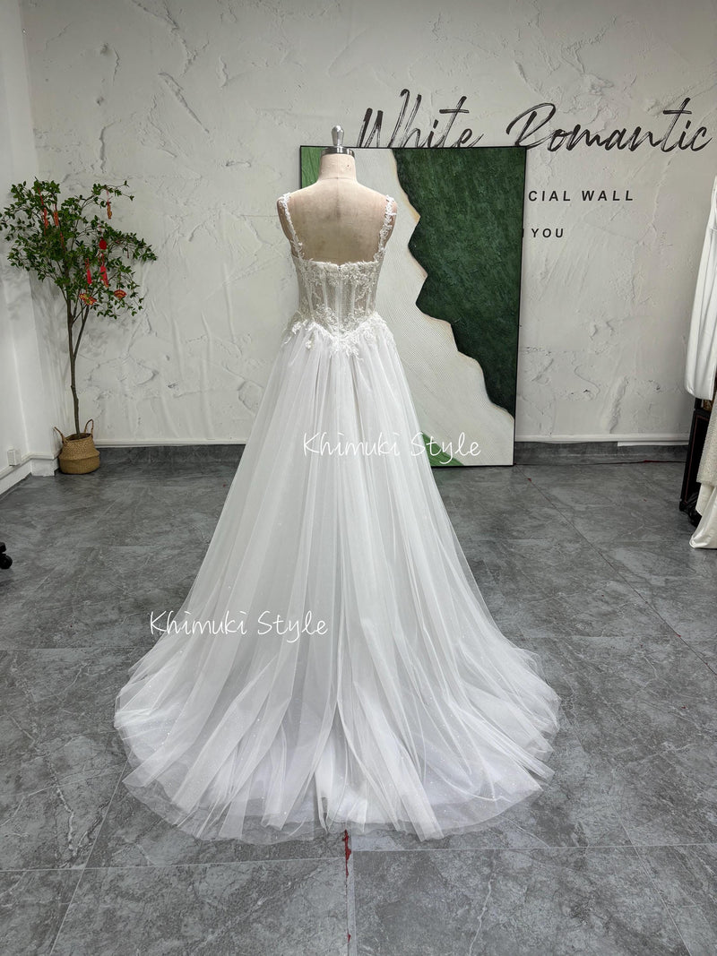 Spaghetti Straps Summer Wedding Dress,Sexy Sheer Lace Wedding Dress