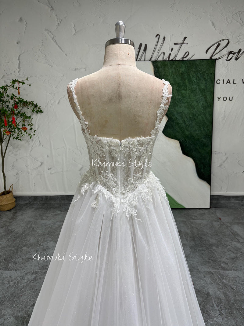 Spaghetti Straps Summer Wedding Dress,Sexy Sheer Lace Wedding Dress