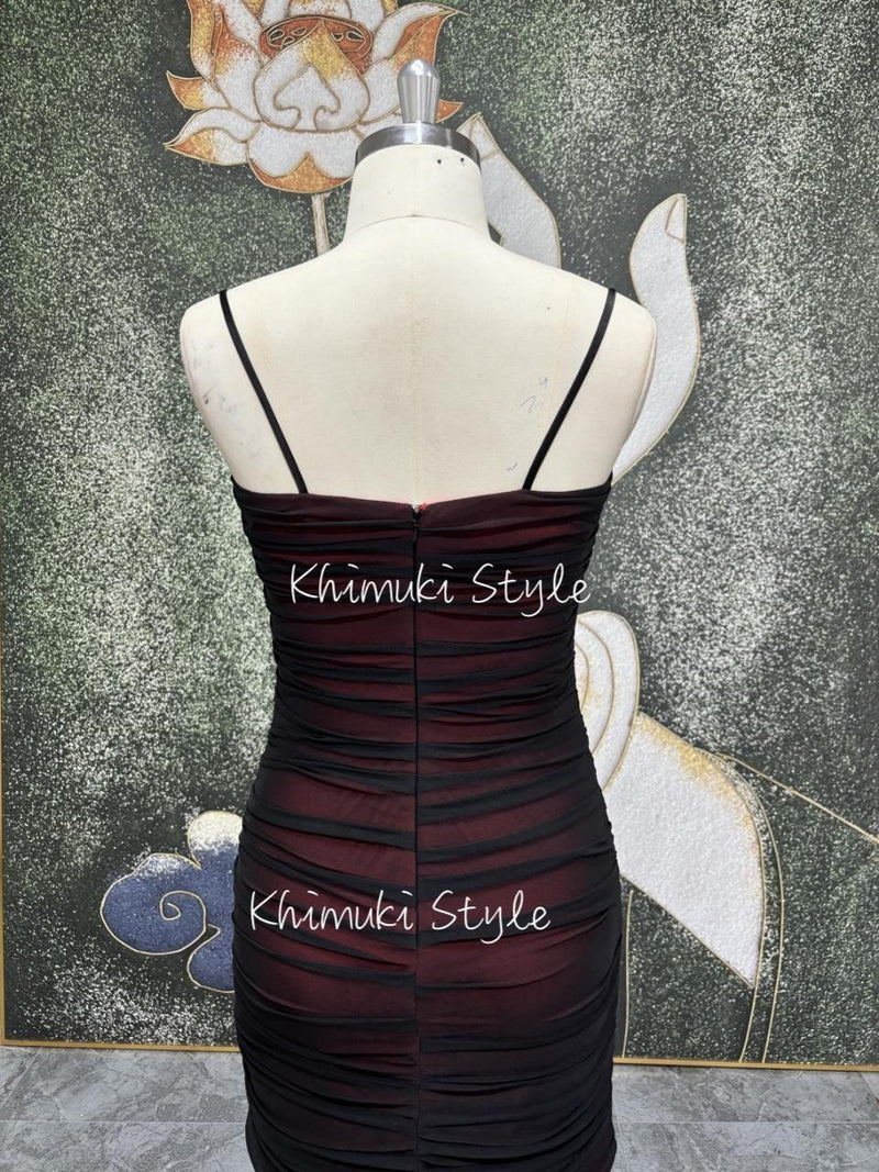 Vintage Short Homecoming Dress,Black and Red 90S Mini Party Dress