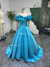 Ball Gown Off Shoulder Sleeve Blue Prom Dress
