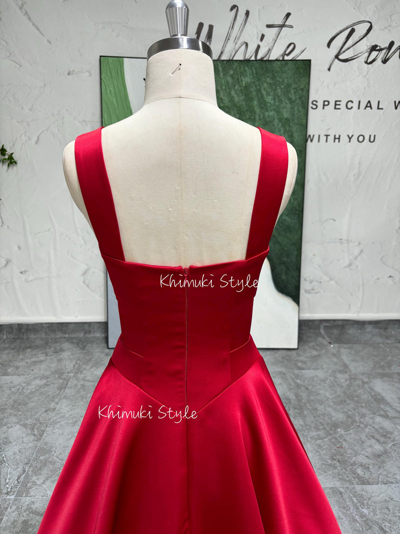 Ball Gown Red Party Dress,Red Square Neckline Prom Dress