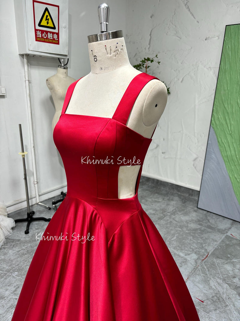 Ball Gown Red Party Dress,Red Square Neckline Prom Dress