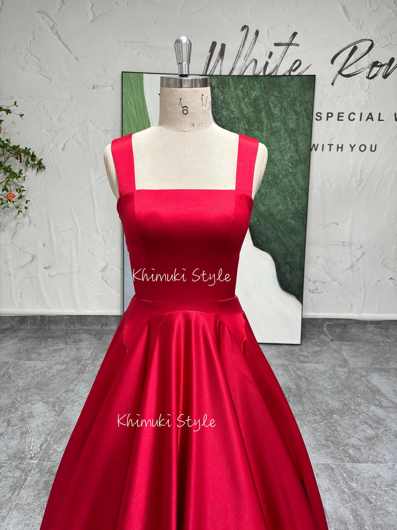 Ball Gown Red Party Dress,Red Square Neckline Prom Dress
