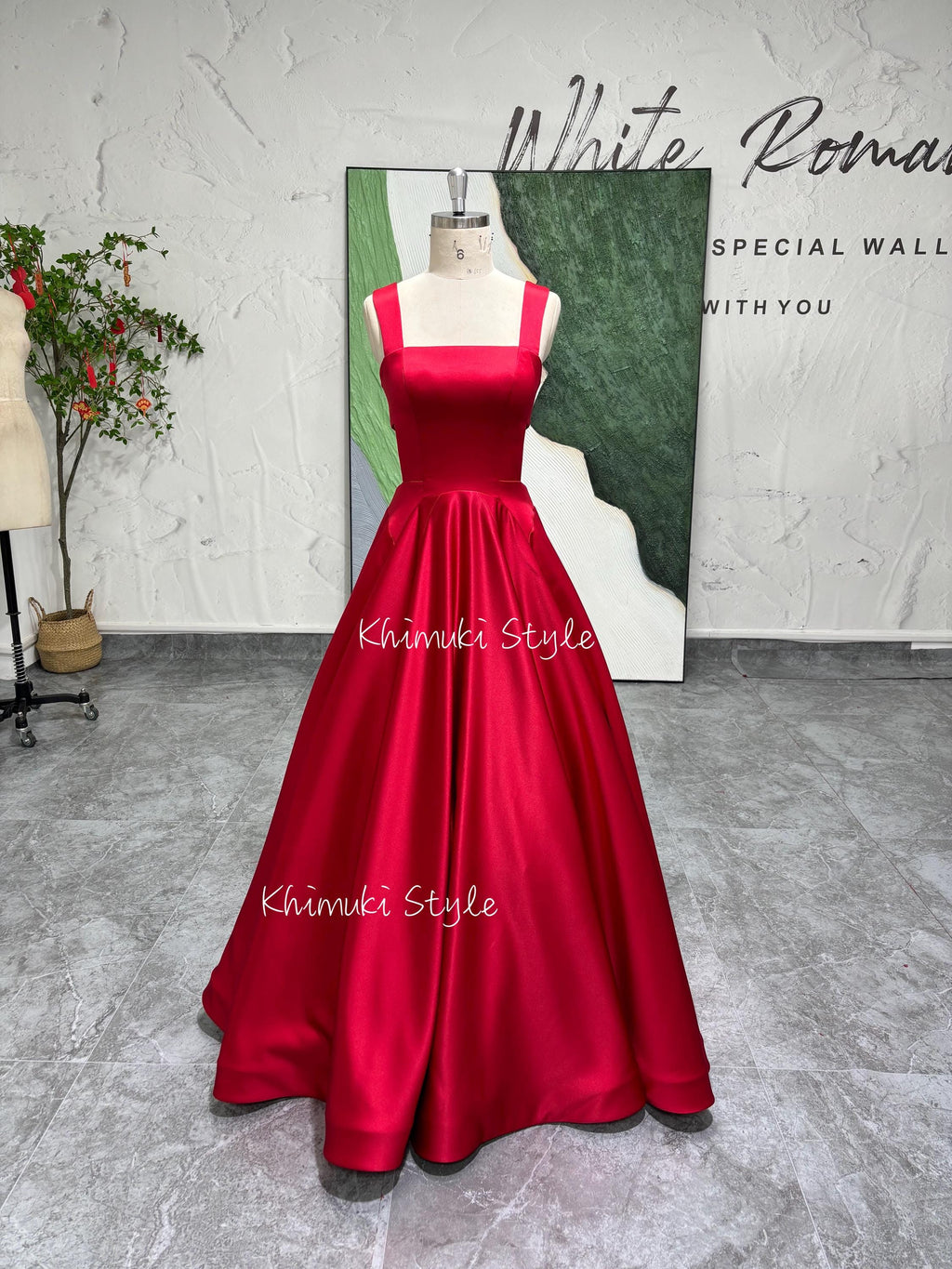 Ball Gown Red Party Dress,Red Square Neckline Prom Dress