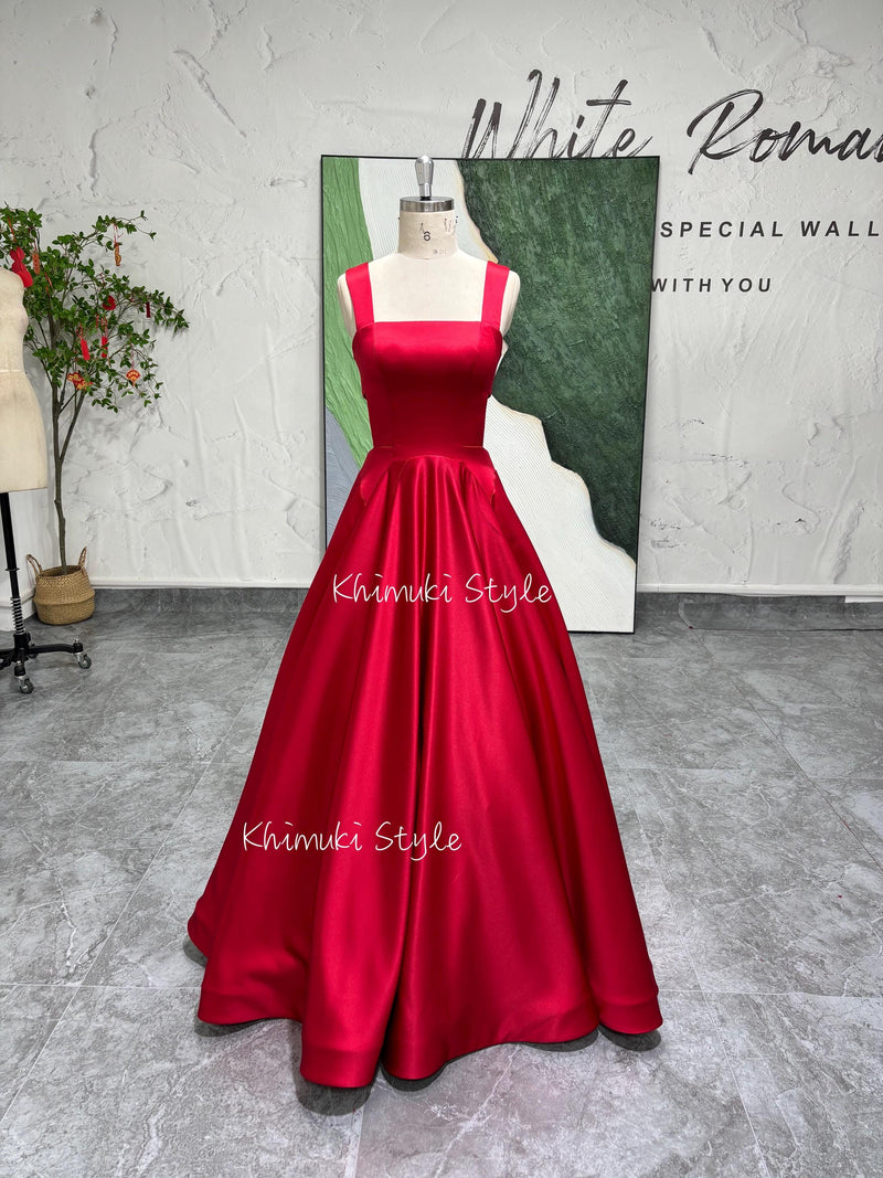Ball Gown Red Party Dress,Red Square Neckline Prom Dress