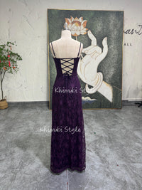 Vintage Deep Purple Prom Dress,90s Lace Party Dress