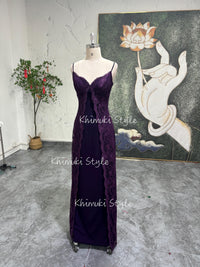 Vintage Deep Purple Prom Dress,90s Lace Party Dress