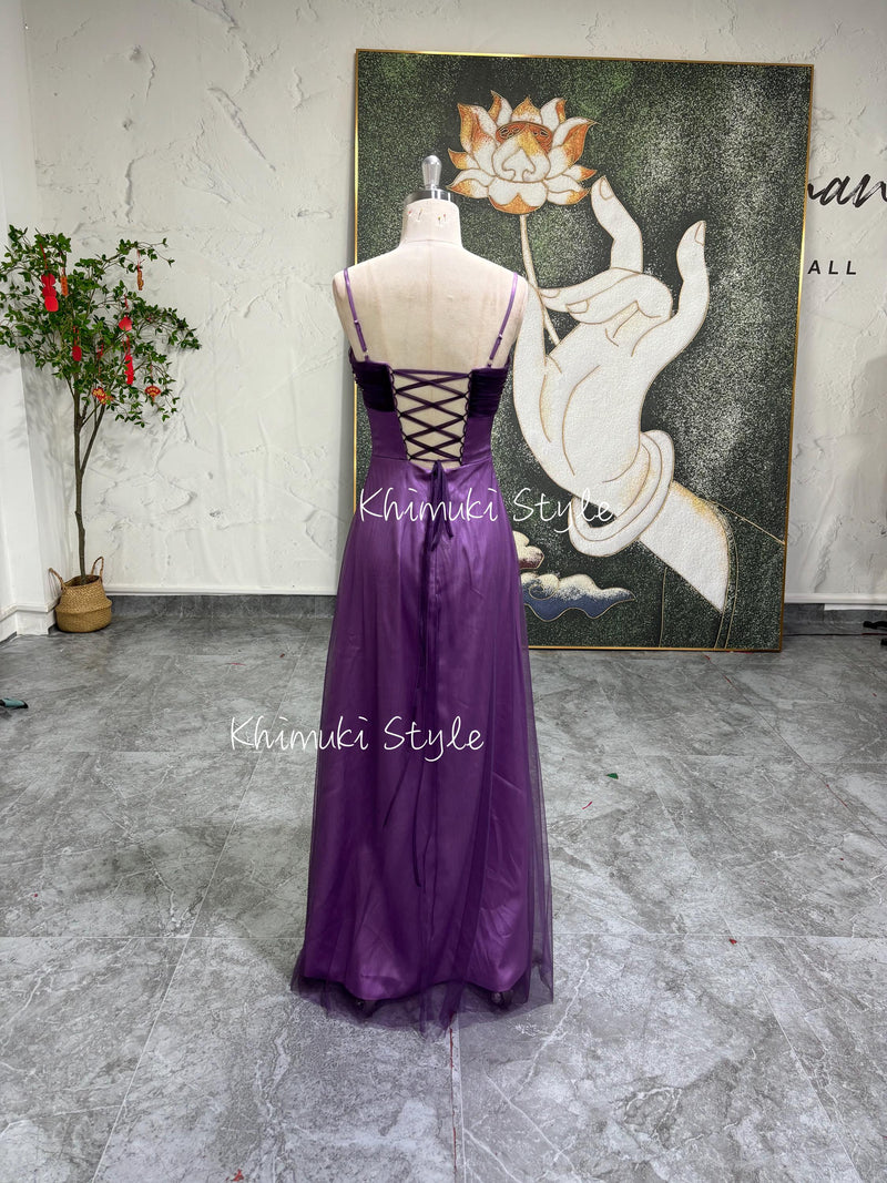 Handmade Beaded 90S Prom Dress,Vintage Grape Party Dress
