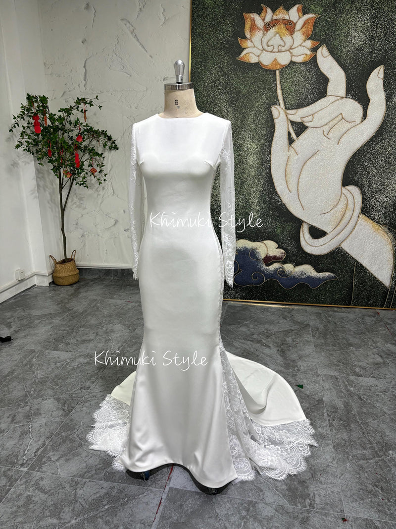 Sheath Long Sleeve Wedding Dress,Modest Wedding Dress
