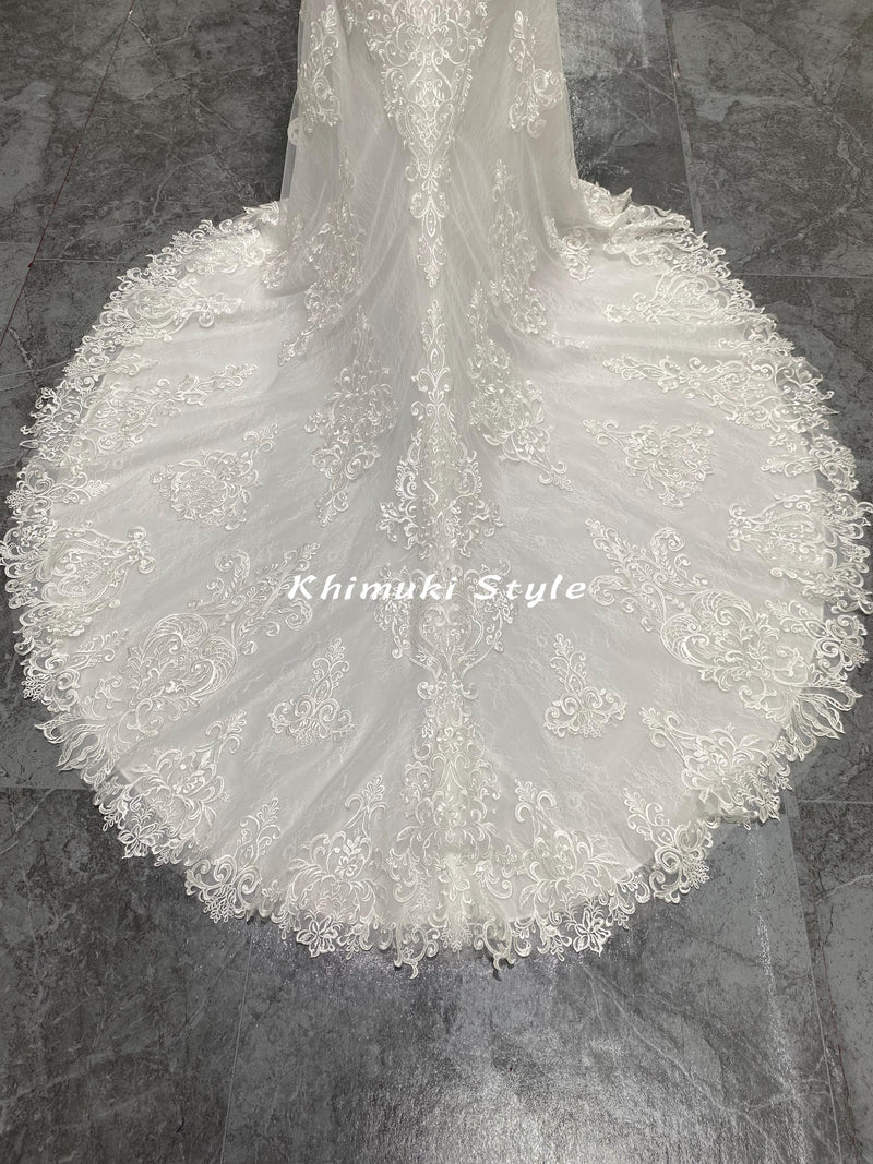 Mermaid Long Sleeve Lace Wedding Dress,Sheer Lace Wedding Dress
