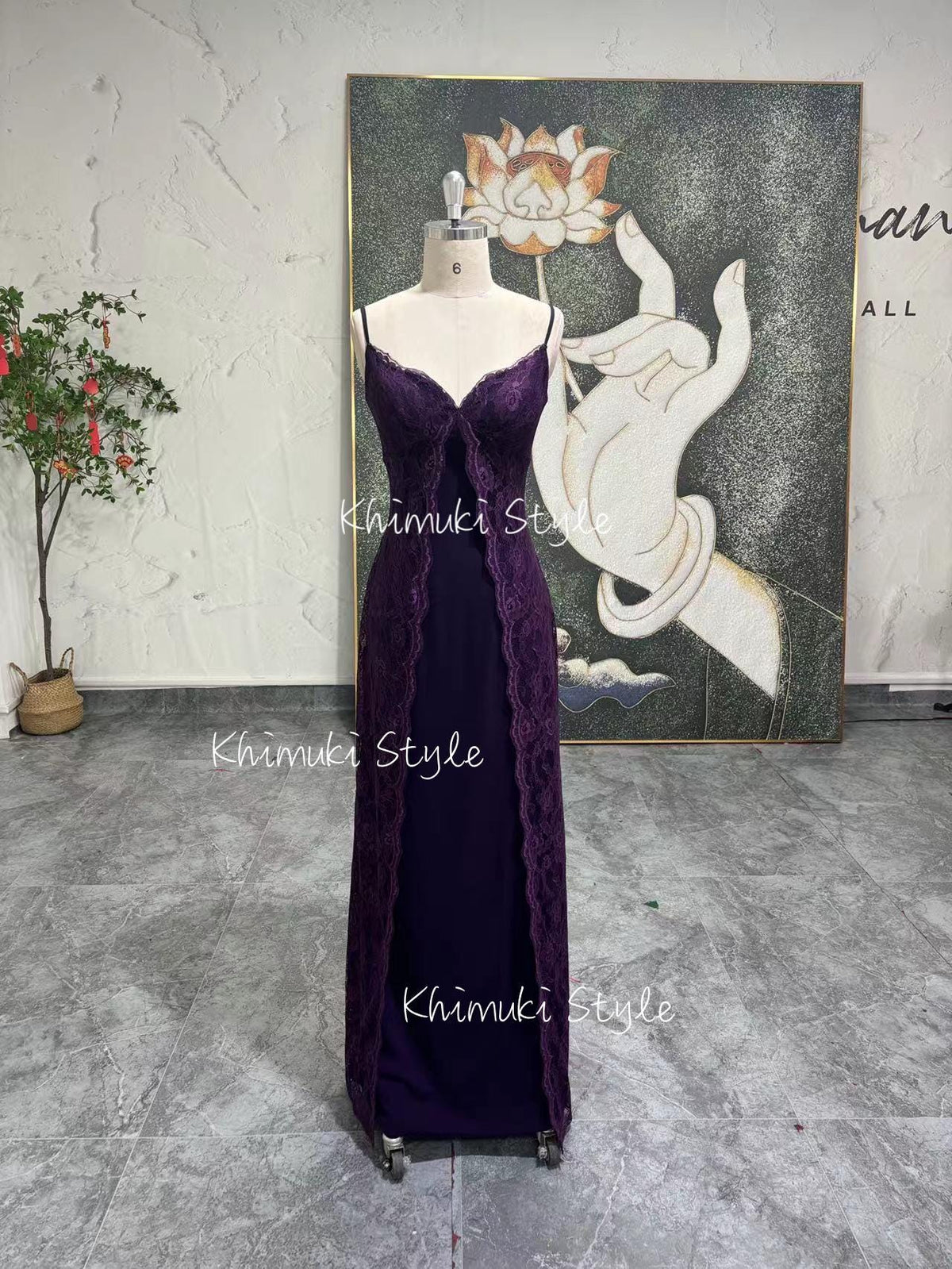 Vintage Deep Purple Prom Dress,90s Lace Party Dress