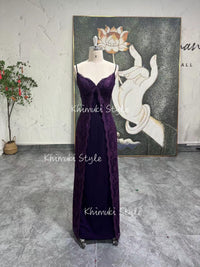 Vintage Deep Purple Prom Dress,90s Lace Party Dress