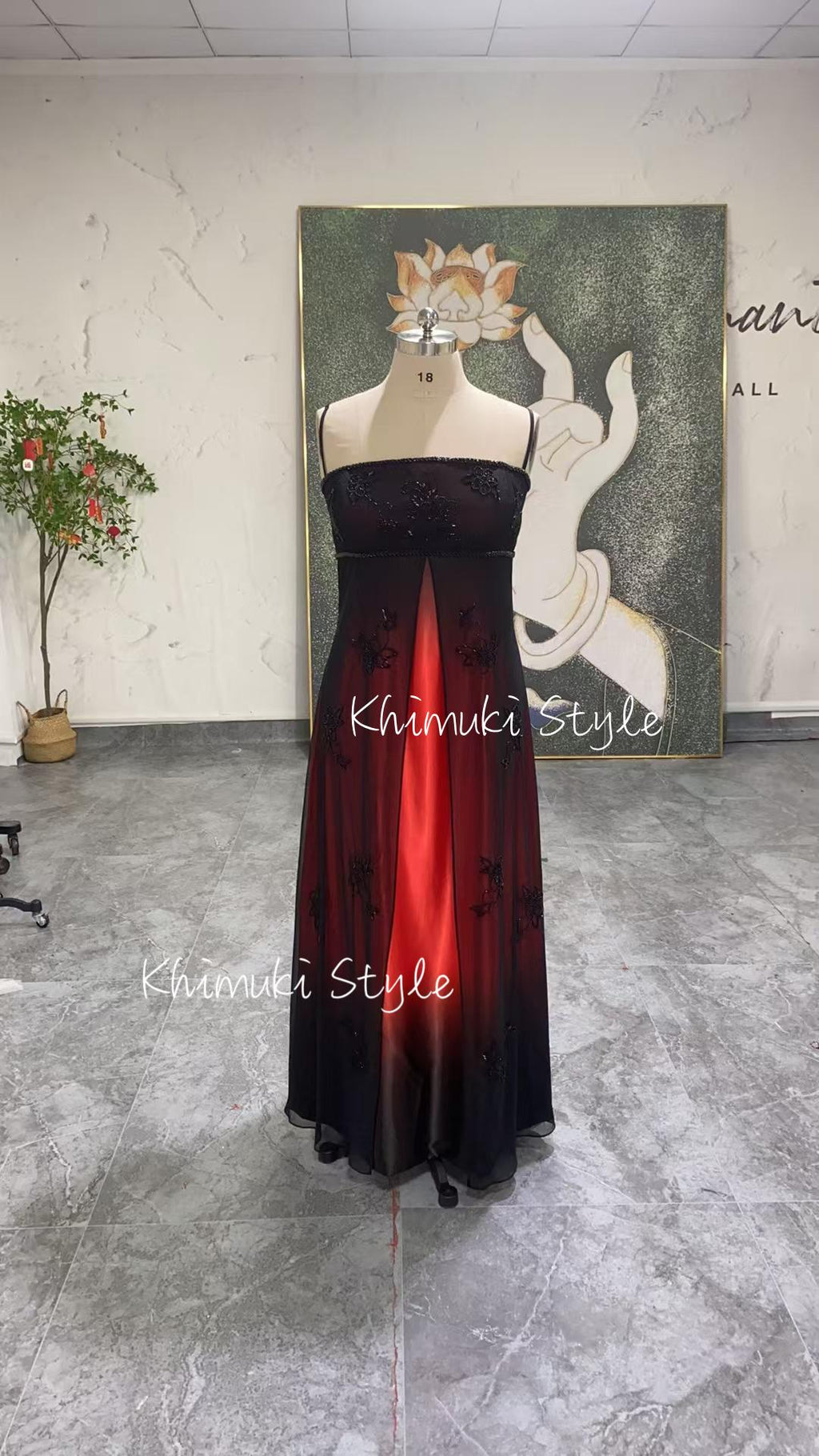 Handmade Beaded Prom Dress,Vintage Black and Red Plus Size Party Dress