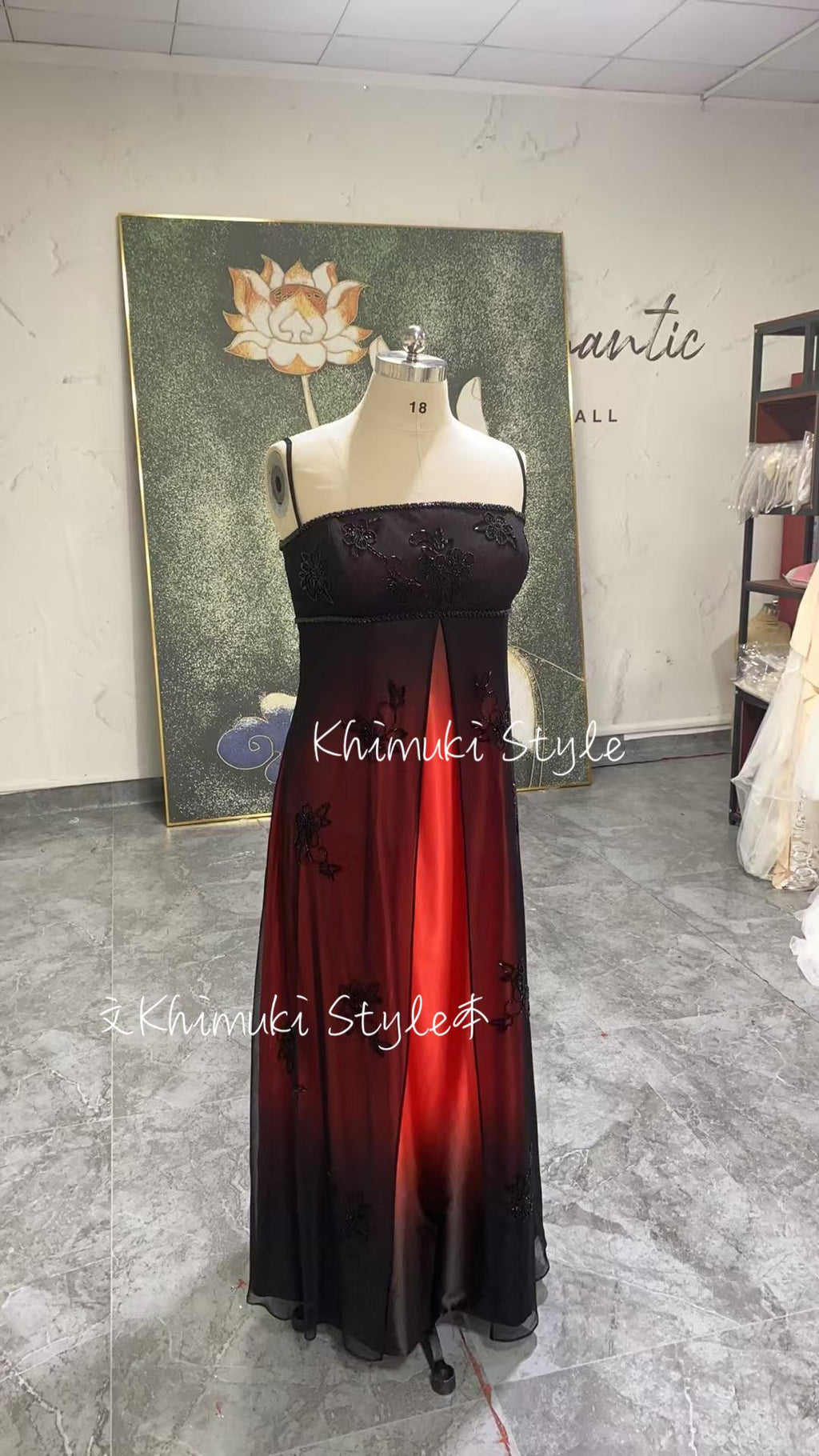 Handmade Beaded Prom Dress,Vintage Black and Red Plus Size Party Dress