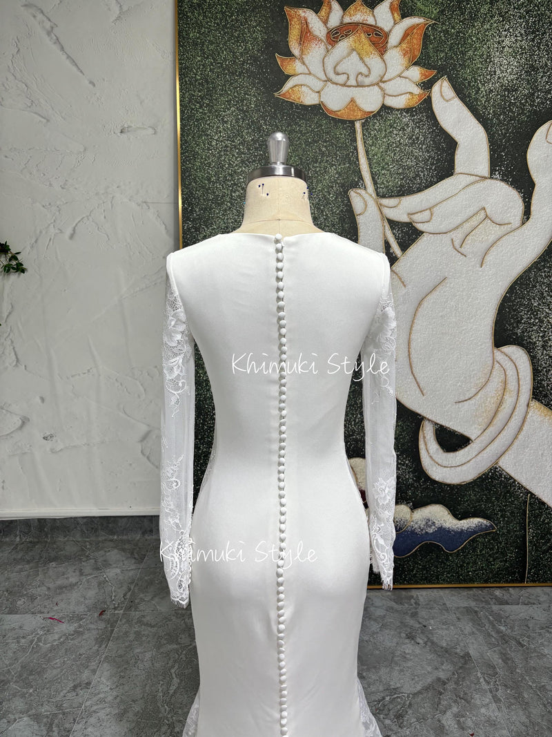 Sheath Long Sleeve Wedding Dress,Modest Wedding Dress