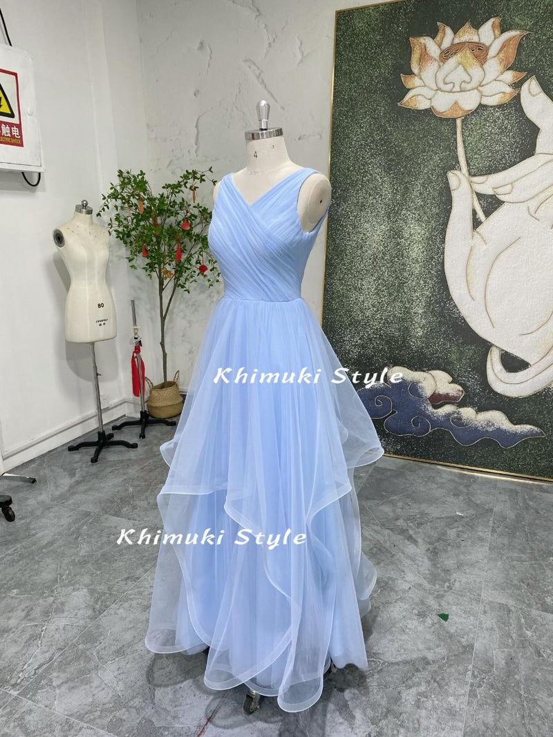 V Neckline Blue Prom Dress,Sparkle Party Dress