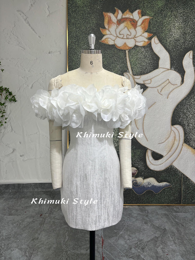 Sexy Short Wedding Dress,Straight Neckline Wedding Dress