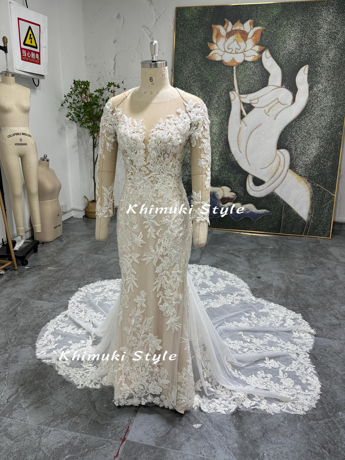 Classic Mermaid Long Sleeve Lace Wedding Dress,Colorful Wedding Dress