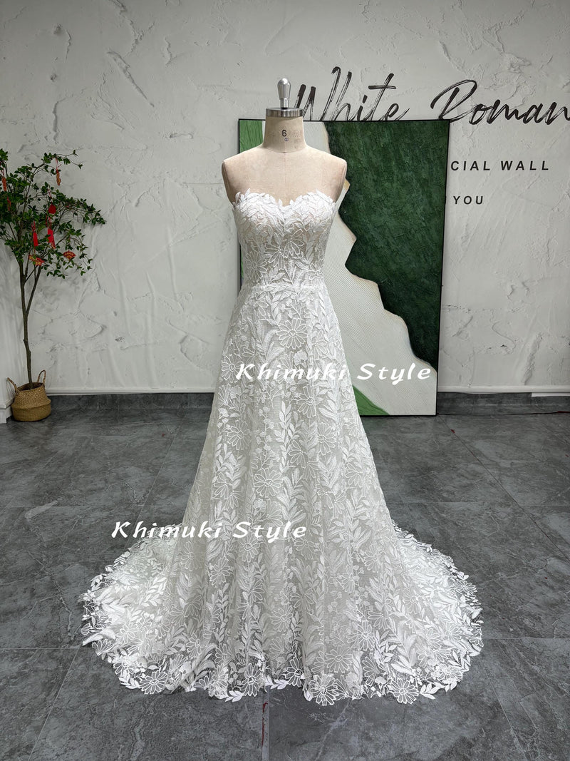 Strapless Lace Wedding Dress with Detachable Skirt
