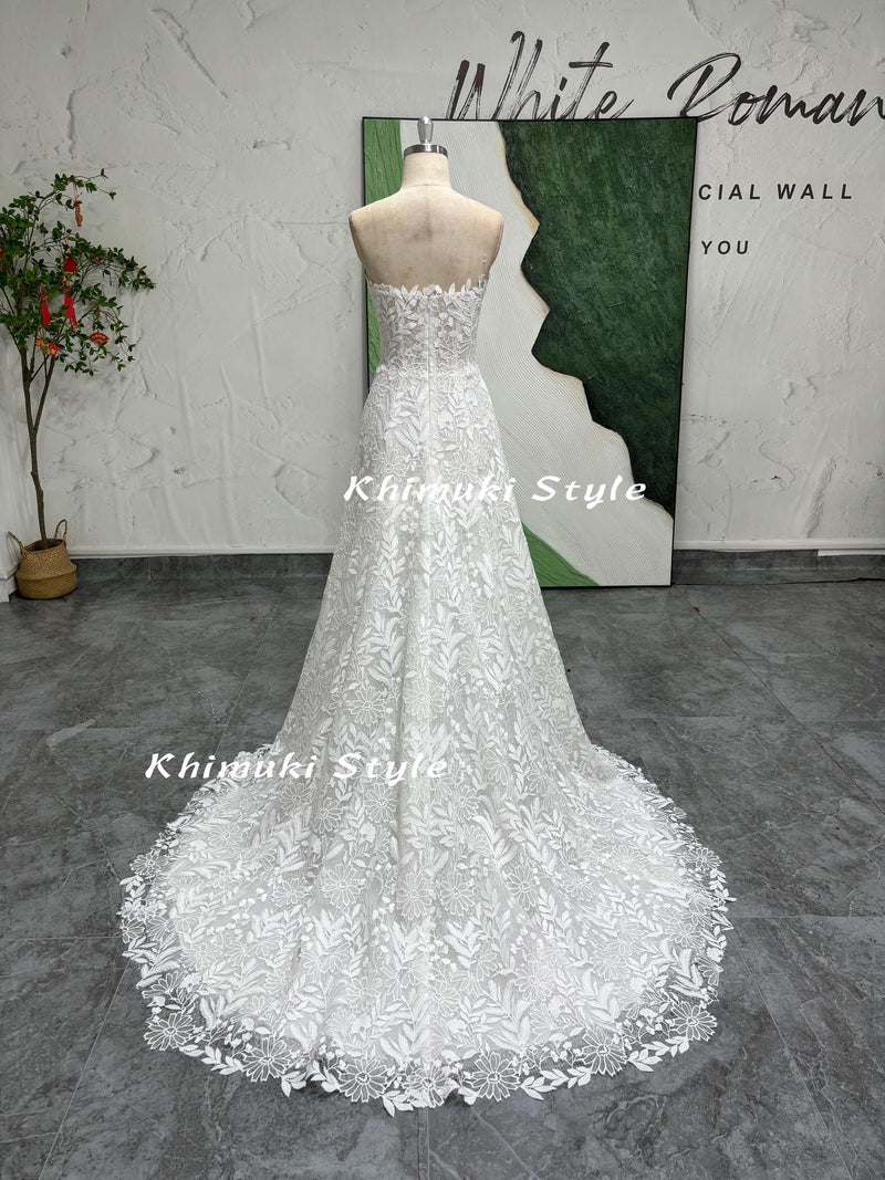 Strapless Lace Wedding Dress with Detachable Skirt