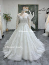 Ball Gown Sparkle Long Sleeve Lace Wedding Dress,Plus Size Wedding Dress