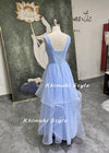 V Neckline Blue Prom Dress,Sparkle Party Dress
