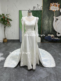 Vintage Lace Wedding Dress,Long Sleeve Wedding Dress with Detachable Skirt