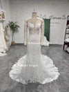 Classic Mermaid Long Sleeve Lace Wedding Dress,Sexy Sheer Lace Wedding Dress
