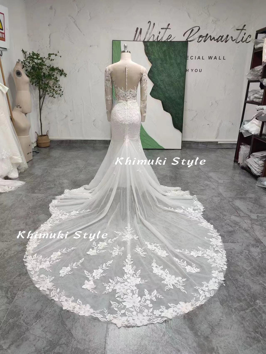 Classic Mermaid Long Sleeve Lace Wedding Dress,Sexy Sheer Lace Wedding Dress