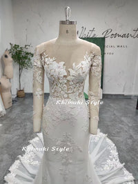 Classic Mermaid Long Sleeve Lace Wedding Dress,Sexy Sheer Lace Wedding Dress
