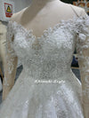 Ball Gown Sparkle Long Sleeve Lace Wedding Dress,Plus Size Wedding Dress