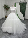 High Neck Long Sleeve Wedding Dress,Ball Gown Lace Wedding Dress