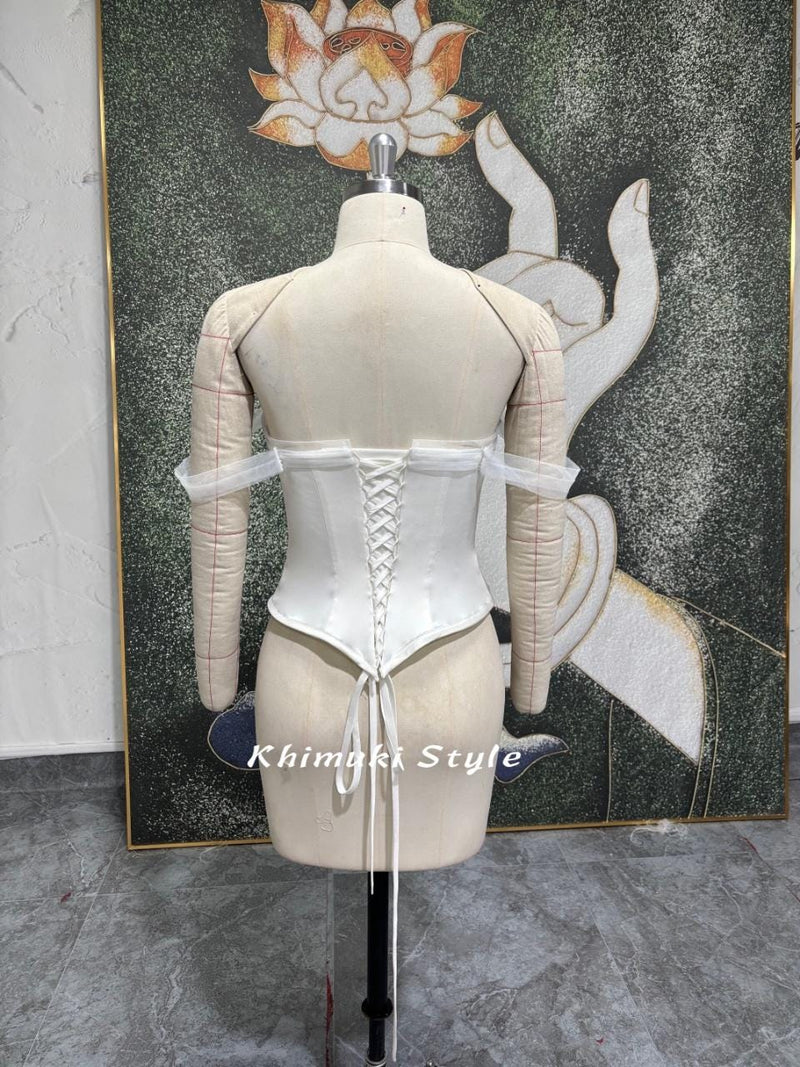 Two Pieces Wedding Dress,Off Shoulder Sleeve Ball Gown Wedding Dress